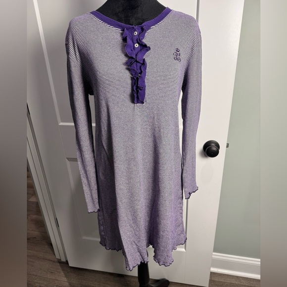 Lauren Ralph Lauren purple Striped Nightgown Women's Long Sleeve Ruffle Trim - Picture 1 of 7